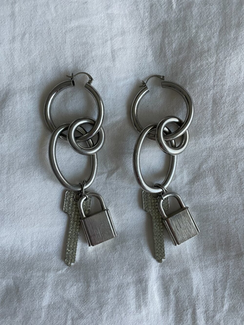 ASOS Lock and Key Hoop Earrings, Silver, OS